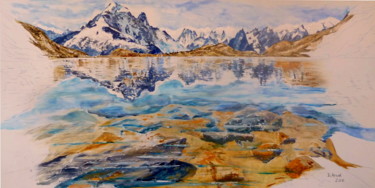 Peinture intitulée "l'or du fond du lac" par Darnal, Œuvre d'art originale, Huile