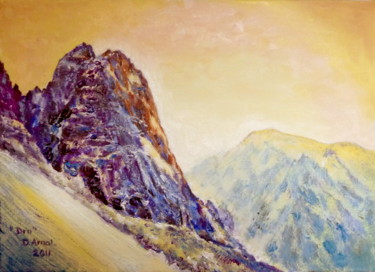 Painting titled "Dru et Mont-Blanc" by Darnal, Original Artwork, Oil