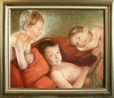 Peinture intitulée "le canapé rouge" par Darnal, Œuvre d'art originale, Huile