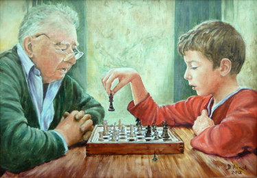 Pintura intitulada "les échecs" por Darnal, Obras de arte originais, Óleo