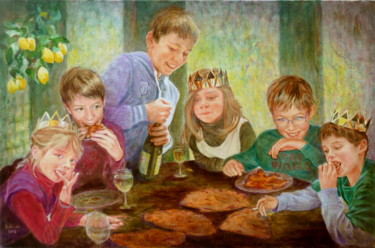 Peinture intitulée "ronde d'enfants aut…" par Darnal, Œuvre d'art originale, Huile