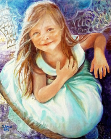 Painting titled "Chloe à l'ombrelle" by Darnal, Original Artwork, Oil