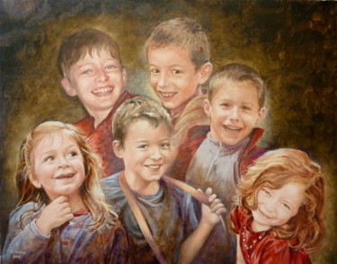 Peinture intitulée "Nos petits bonheurs" par Darnal, Œuvre d'art originale, Huile