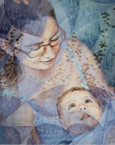 Painting titled "motherly-blue" by Darnal, Original Artwork, Oil