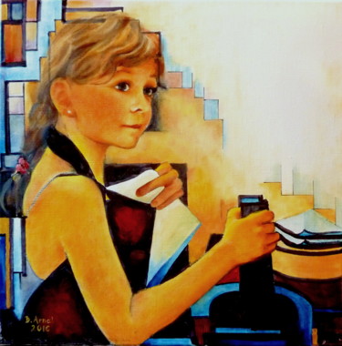 Painting titled "Chloé cuisine" by Darnal, Original Artwork, Oil