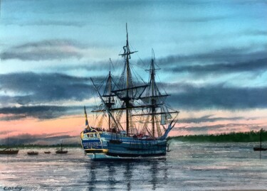 Painting titled "Sailing on the ebb…" by Darrencareyart Darren Carey, Original Artwork, Watercolor Mounted on Cardboard