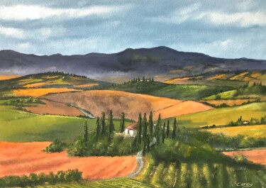 Peinture intitulée "Tuscany in early mo…" par Darrencareyart Darren Carey, Œuvre d'art originale, Aquarelle Monté sur Carton