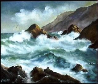 Painting titled "rage océane" by Gisèle Darrieux-Boblin, Original Artwork, Oil