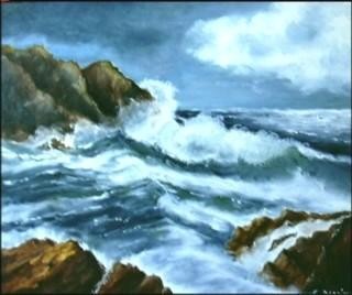 Peinture intitulée "colère sur rochers" par Gisèle Darrieux-Boblin, Œuvre d'art originale, Huile
