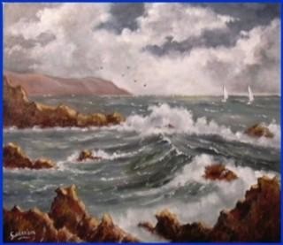 Painting titled "Marine" by Gisèle Darrieux-Boblin, Original Artwork, Oil