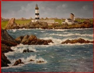 Painting titled "Phare d'Ouessant" by Gisèle Darrieux-Boblin, Original Artwork, Oil