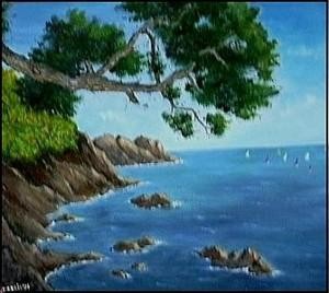Painting titled "bord de mer au Cap…" by Gisèle Darrieux-Boblin, Original Artwork, Oil