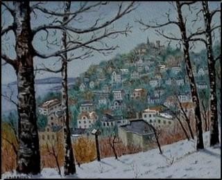 Peinture intitulée "neige sur les Vosges" par Gisèle Darrieux-Boblin, Œuvre d'art originale, Huile