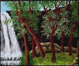 Peinture intitulée "cascade des Pyrénées" par Gisèle Darrieux-Boblin, Œuvre d'art originale, Huile