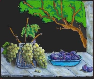 Peinture intitulée "figues et raisins" par Gisèle Darrieux-Boblin, Œuvre d'art originale, Huile