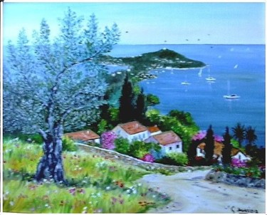 Peinture intitulée "Vue du Cap Ferrat" par Gisèle Darrieux-Boblin, Œuvre d'art originale