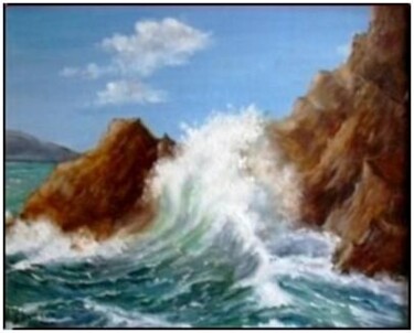 Peinture intitulée "vague sur falaise" par Gisèle Darrieux-Boblin, Œuvre d'art originale