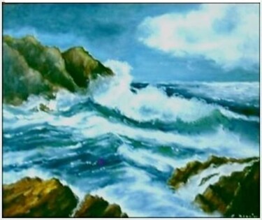 Peinture intitulée "colère sur rochers" par Gisèle Darrieux-Boblin, Œuvre d'art originale
