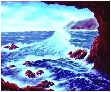 Peinture intitulée "grotte marine" par Gisèle Darrieux-Boblin, Œuvre d'art originale
