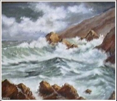 Painting titled "marine de l'océan" by Gisèle Darrieux-Boblin, Original Artwork