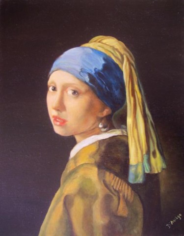 Pittura intitolato "Vermeer:"Ragazza co…" da Angelo Darrigo, Opera d'arte originale