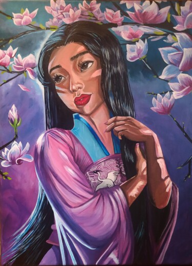 Картина под названием "Peinture Mulan" - Glodean Dimblon, Подлинное произведение искусства, Акрил Установлен на Деревянная р…