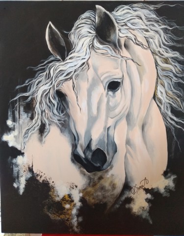 Painting titled "Cavalo Pérola" by Darci Alves, Original Artwork, Acrylic