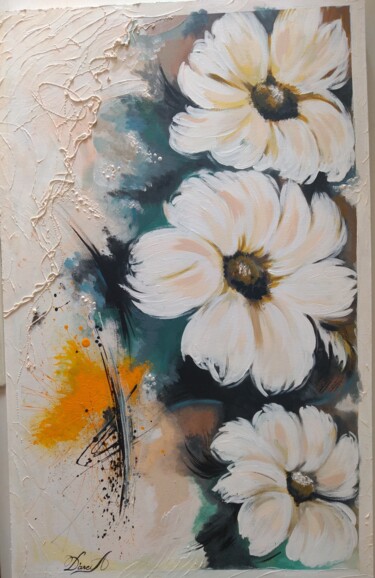 Painting titled "Flores brancas" by Darci Alves, Original Artwork, Acrylic