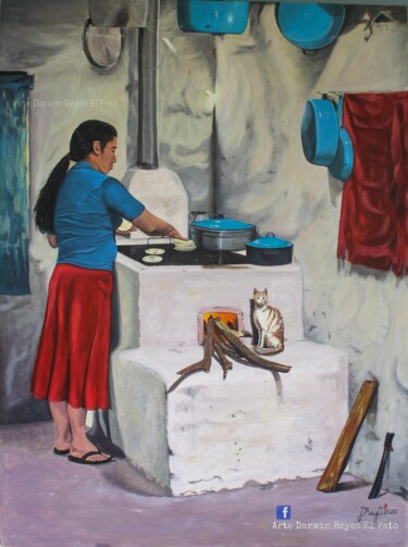 Pintura intitulada "Cocina típica catra…" por Darwin Reyes El Pato, Obras de arte originais, Acrílico