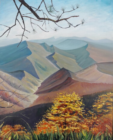 Malarstwo zatytułowany „вид на горы” autorstwa Darya Lazko, Oryginalna praca, Olej Zamontowany na Drewniana rama noszy