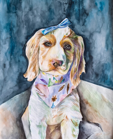 Desenho intitulada "Graceful Lady Dog o…" por Darya Moisseyeva, Obras de arte originais, Aquarela