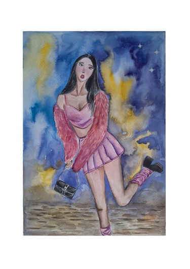 Drawing titled "Stylish girl origin…" by Darya Moisseyeva, Original Artwork, Watercolor