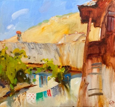 Painting titled "Landscape with the…" by Darya Salakhova, Original Artwork, Oil Mounted on Wood Stretcher frame