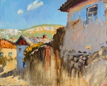 Painting titled "Tubby house in Bakh…" by Darya Salakhova, Original Artwork, Oil Mounted on Wood Stretcher frame