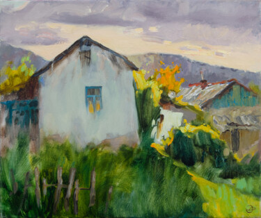 Painting titled "Evening in Bashtano…" by Darya Salakhova, Original Artwork, Oil Mounted on Wood Stretcher frame