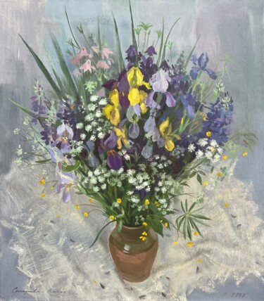 Painting titled "“ June flowers“" by Darya Sumarava- Kopach, Original Artwork, Oil Mounted on Wood Stretcher frame