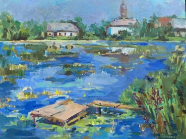 Painting titled "River Riv" by Daryna Palonko, Original Artwork, Oil