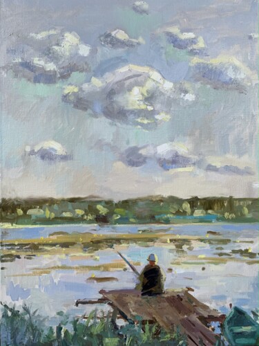 Painting titled "Fisherwoman by the…" by Daryna Palonko, Original Artwork, Oil
