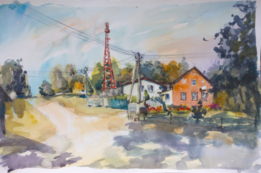 Malerei mit dem Titel "Village" von Darya Vlasova, Original-Kunstwerk, Aquarell