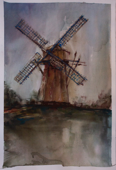 Malerei mit dem Titel "Mill" von Darya Vlasova, Original-Kunstwerk, Aquarell