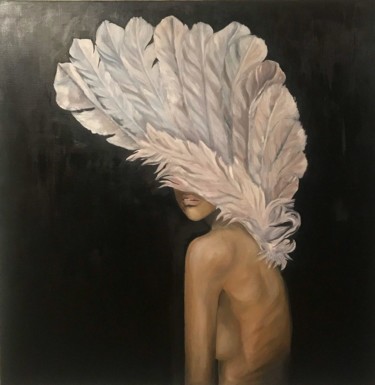 Картина под названием "Девушка с пером" - Даша Долинина, Подлинное произведение искусства, Масло