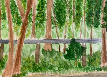 Pintura intitulada "Forest Alley" por Dasha Sem, Obras de arte originais, Aquarela