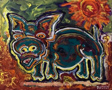 Painting titled "Satisfied Piggy win…" by Dasha Weissbrem, Original Artwork, Acrylic
