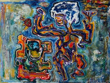 Malerei mit dem Titel "Monkey and dancing…" von Dasha Weissbrem, Original-Kunstwerk, Acryl Auf Keilrahmen aus Holz montiert