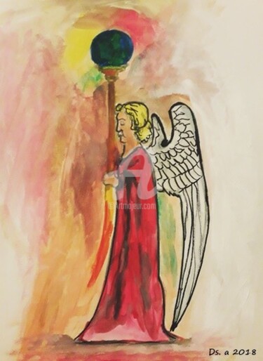 Peinture intitulée "L'ange de rose vêtu" par Da Silva A, Œuvre d'art originale, Acrylique