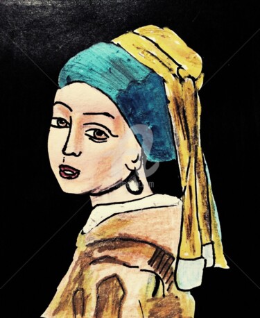 Painting titled "La jeune femme à la…" by Da Silva A, Original Artwork, Acrylic Mounted on Other rigid panel