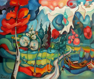 Schilderij getiteld "Lake" door Dastid Miluka, Origineel Kunstwerk, Acryl