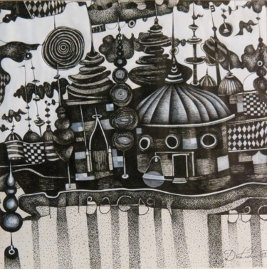 Dessin intitulée "city3" par Dastid Miluka, Œuvre d'art originale, Encre
