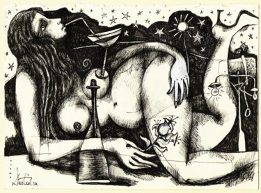 Dessin intitulée "Nude 5" par Dastid Miluka, Œuvre d'art originale, Encre