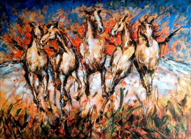 Painting titled "Dancing in the fire" by Datis Golmakani, Original Artwork, Acrylic